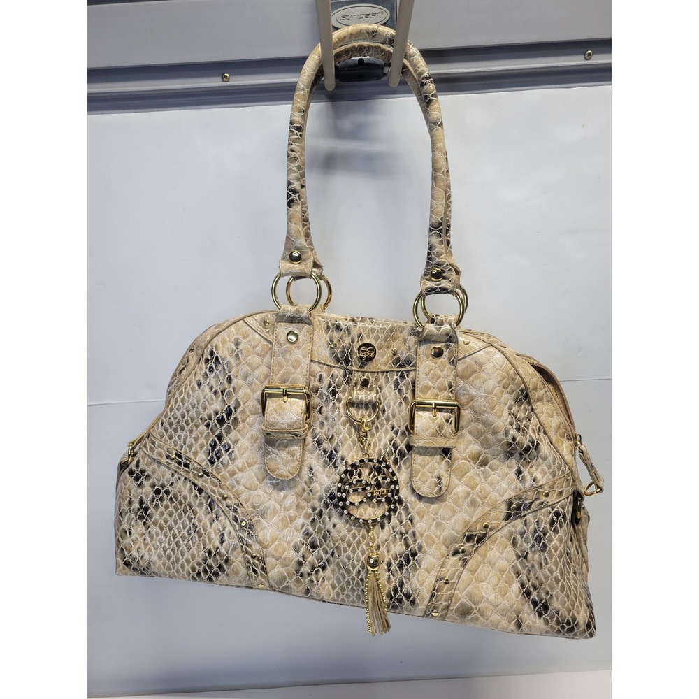 Eagle Eye Satchel Handbag Snake Print Gold Accents Fashionable
